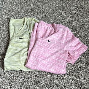 Nike dri-fit short sleeve workout top bundle size small. Green and pink